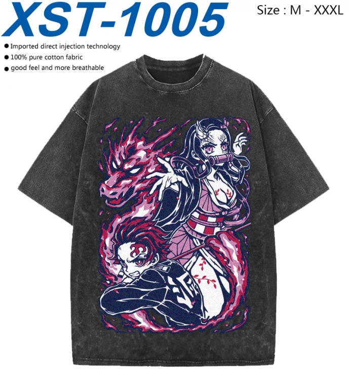 Demon Slayer Kimets Cotton direct spray color print washed denim T-shirt 250g from M to 3XL