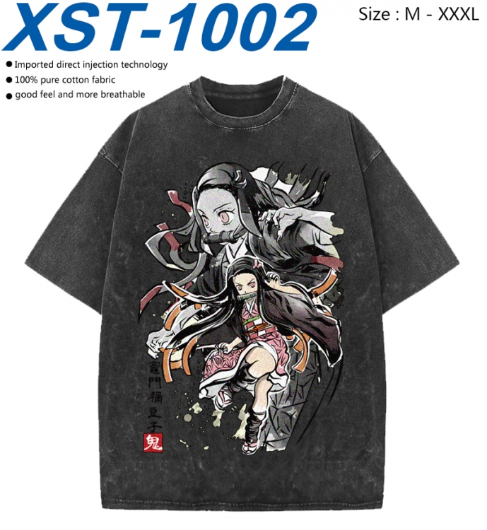 Demon Slayer Kimets Cotton direct spray color print washed denim T-shirt 250g from M to 3XL