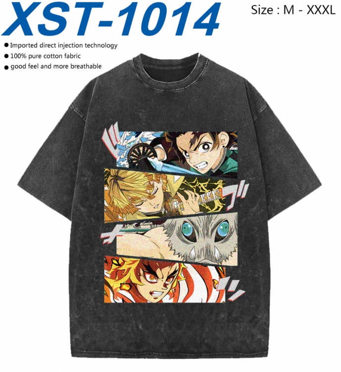 Demon Slayer Kimets Cotton direct spray color print washed denim T-shirt 250g from M to 3XL