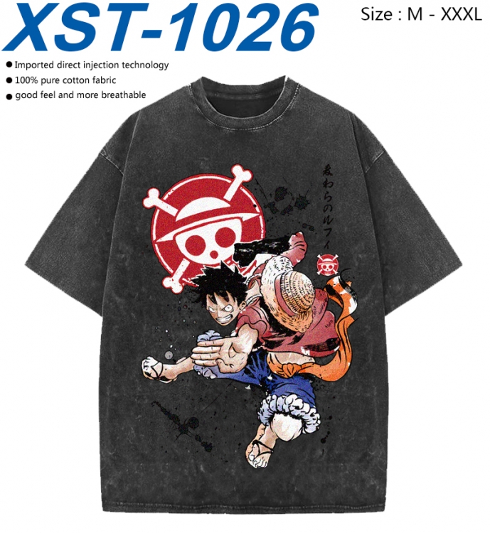 One Piece Cotton direct spray color print washed denim T-shirt 250g from M to 3XL