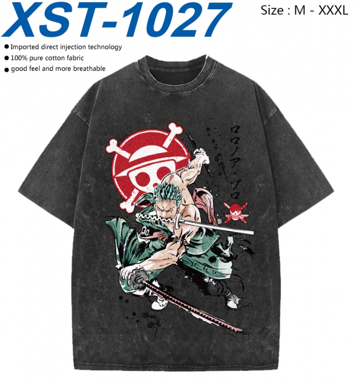 One Piece Cotton direct spray color print washed denim T-shirt 250g from M to 3XL