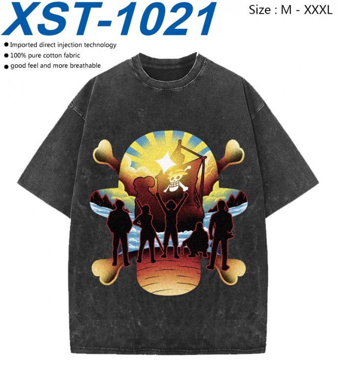 One Piece Cotton direct spray color print washed denim T-shirt 250g from M to 3XL