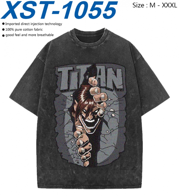 Shingeki no Kyojin Cotton direct spray color print washed denim T-shirt 250g from M to 3XL