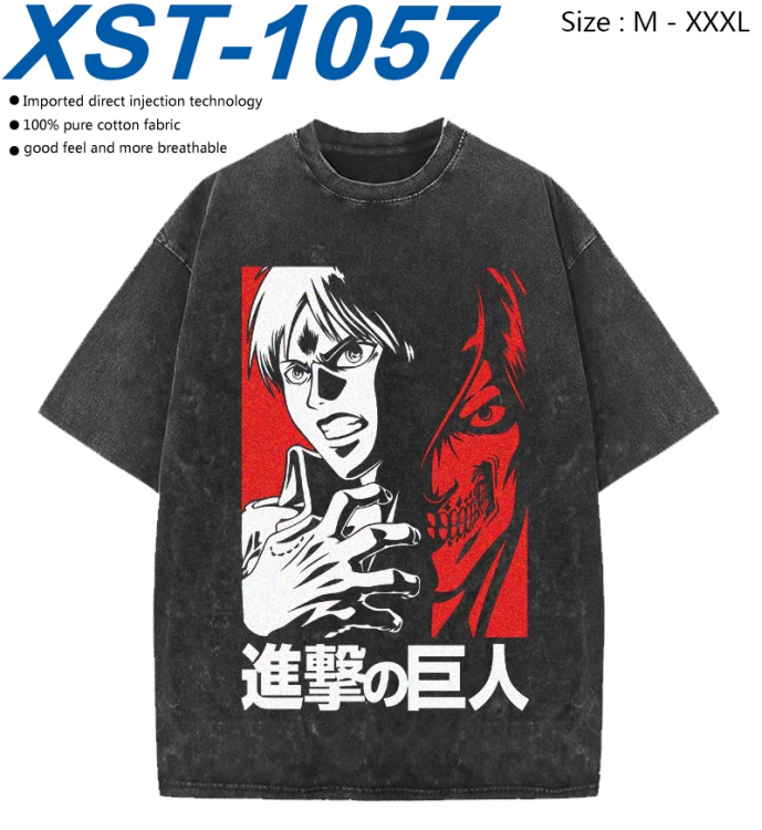 Shingeki no Kyojin Cotton direct spray color print washed denim T-shirt 250g from M to 3XL
