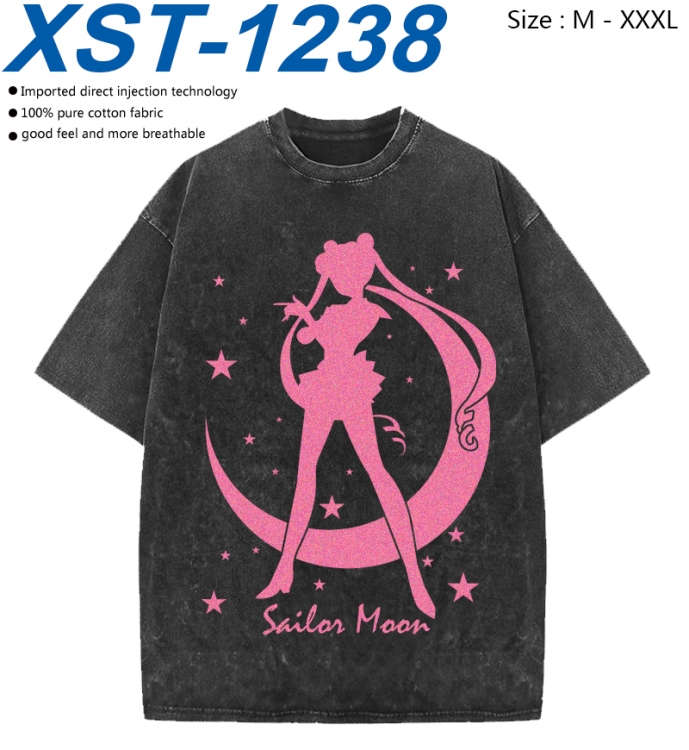 sailormoon Cotton direct spray color print washed denim T-shirt 250g from M to 3XL