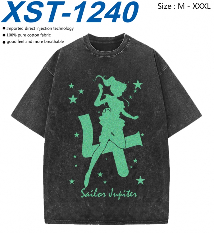 sailormoon Cotton direct spray color print washed denim T-shirt 250g from M to 3XL