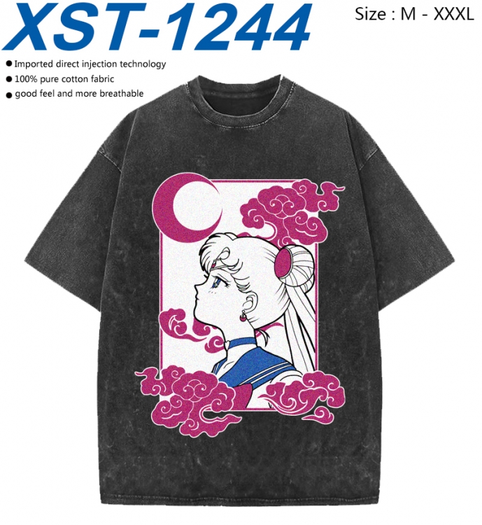 sailormoon Cotton direct spray color print washed denim T-shirt 250g from M to 3XL