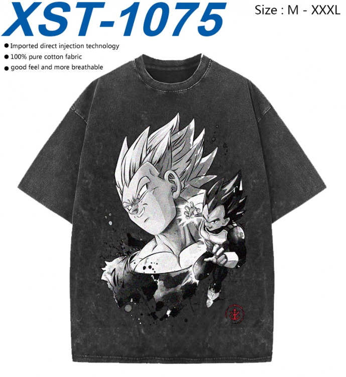 DRAGON BALL Cotton direct spray color print washed denim T-shirt 250g from M to 3XL