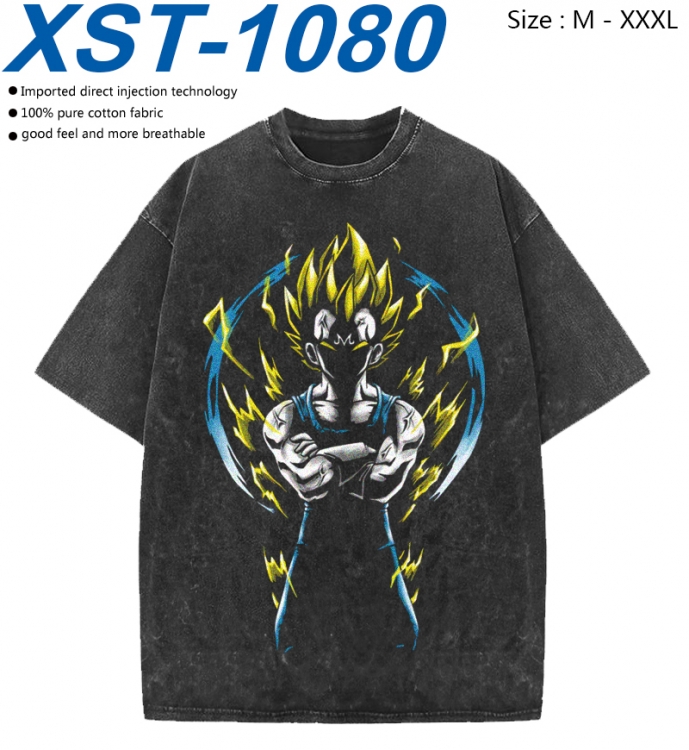 DRAGON BALL Cotton direct spray color print washed denim T-shirt 250g from M to 3XL