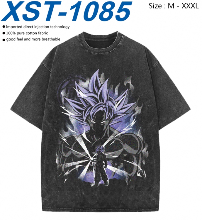 DRAGON BALL Cotton direct spray color print washed denim T-shirt 250g from M to 3XL