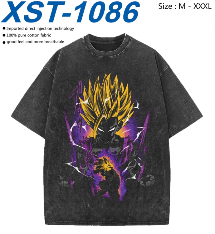 DRAGON BALL Cotton direct spray color print washed denim T-shirt 250g from M to 3XL