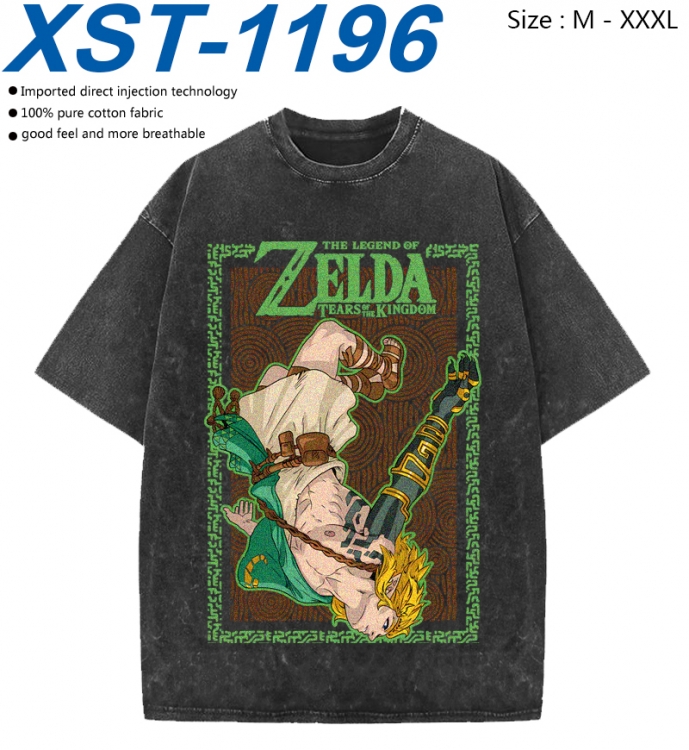 The Legend of Zelda Cotton direct spray color print washed denim T-shirt 250g from M to 3XL