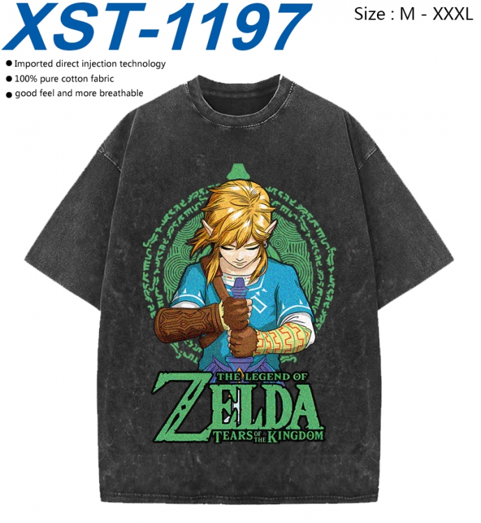 The Legend of Zelda Cotton direct spray color print washed denim T-shirt 250g from M to 3XL