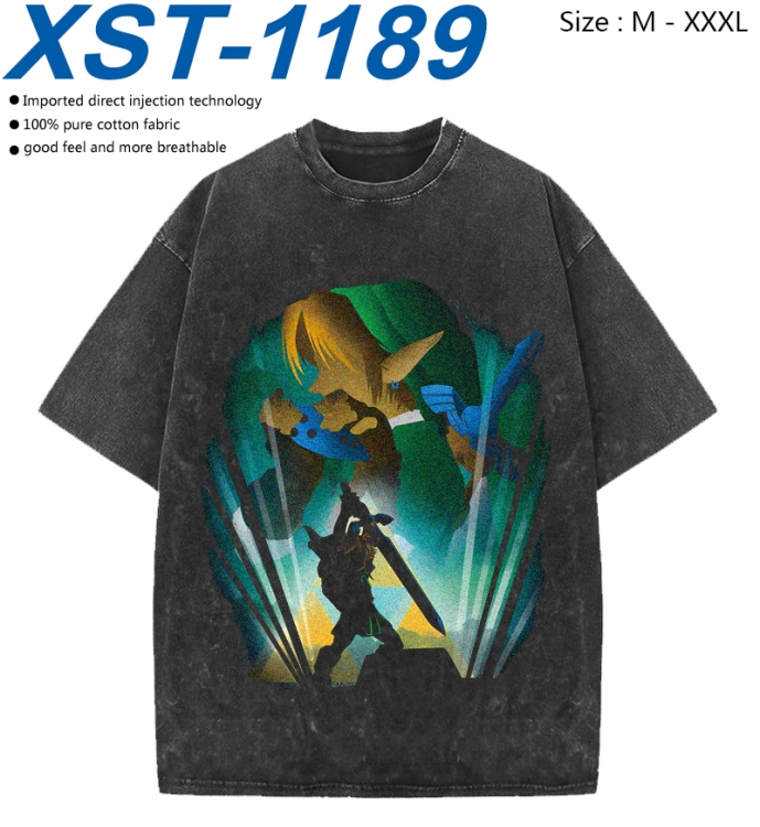 The Legend of Zelda Cotton direct spray color print washed denim T-shirt 250g from M to 3XL