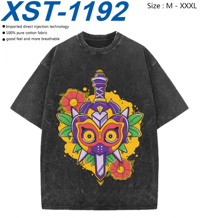 The Legend of Zelda Cotton direct spray color print washed denim T-shirt 250g from M to 3XL