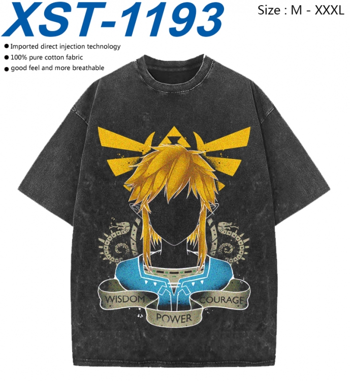 The Legend of Zelda Cotton direct spray color print washed denim T-shirt 250g from M to 3XL