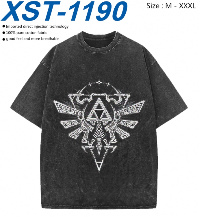 The Legend of Zelda Cotton direct spray color print washed denim T-shirt 250g from M to 3XL