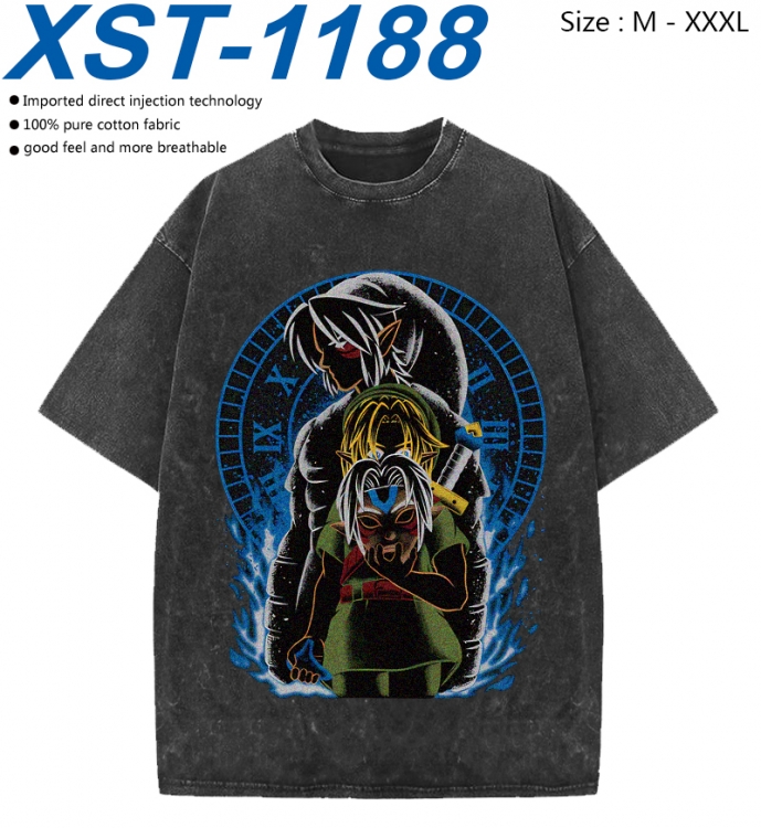 The Legend of Zelda Cotton direct spray color print washed denim T-shirt 250g from M to 3XL