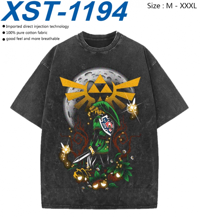 The Legend of Zelda Cotton direct spray color print washed denim T-shirt 250g from M to 3XL