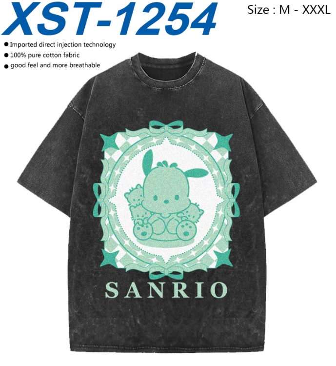 sanrio Cotton direct spray color print washed denim T-shirt 250g from M to 3XL