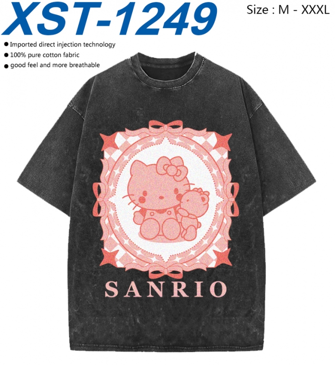 sanrio Cotton direct spray color print washed denim T-shirt 250g from M to 3XL