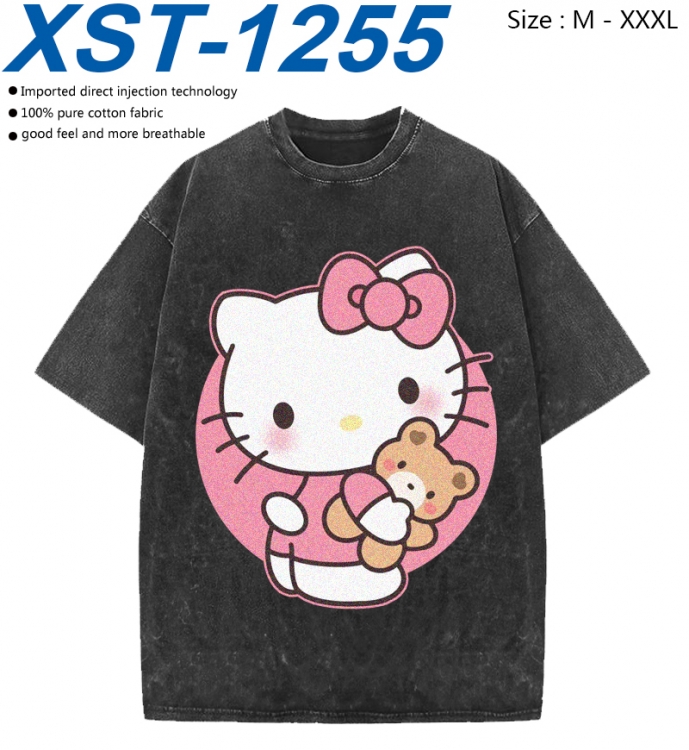 sanrio Cotton direct spray color print washed denim T-shirt 250g from M to 3XL