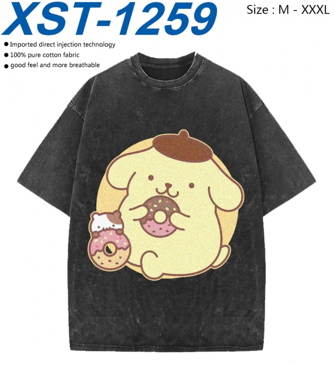 sanrio Cotton direct spray color print washed denim T-shirt 250g from M to 3XL