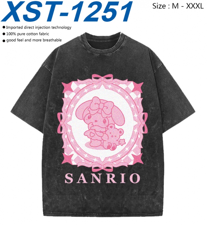 sanrio Cotton direct spray color print washed denim T-shirt 250g from M to 3XL