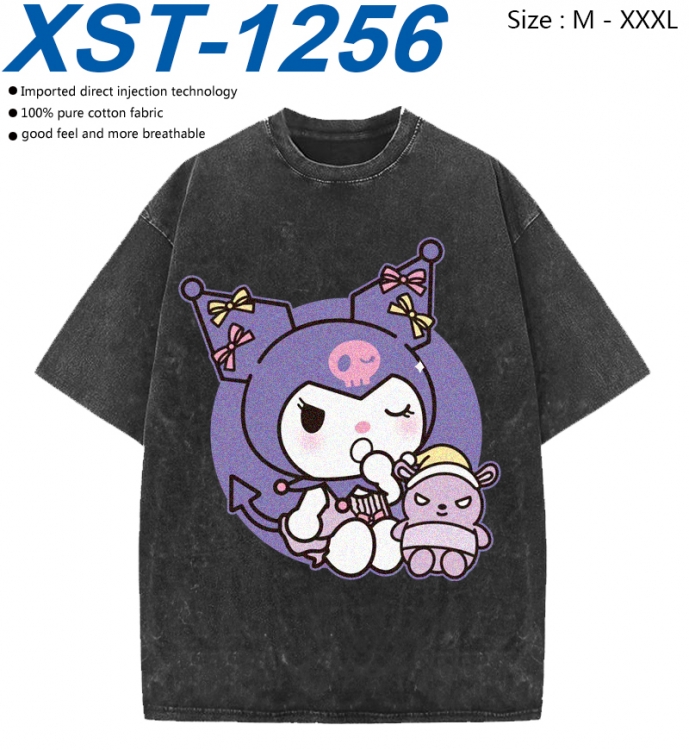 sanrio Cotton direct spray color print washed denim T-shirt 250g from M to 3XL