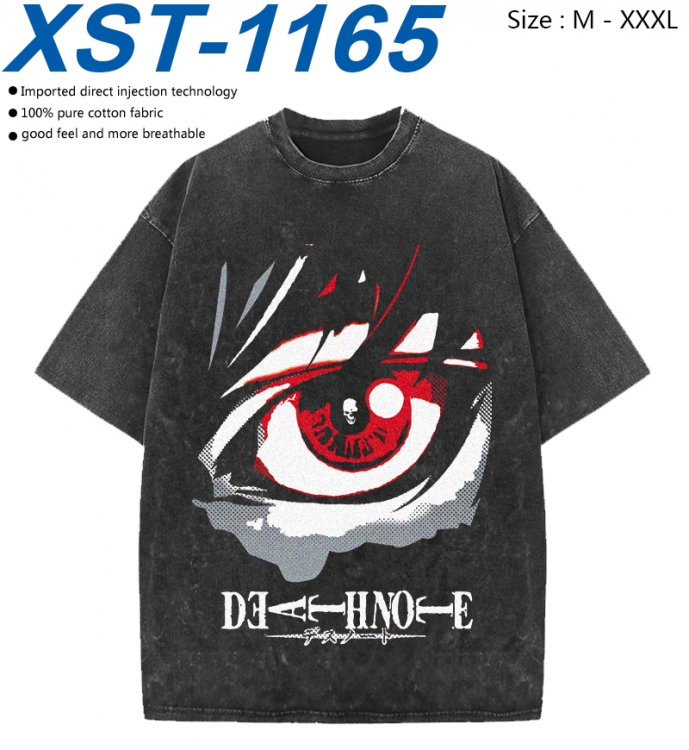 Death note Cotton direct spray color print washed denim T-shirt 250g from M to 3XL
