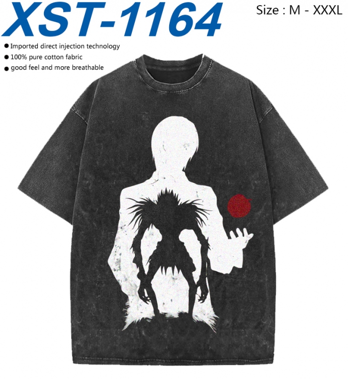 Death note Cotton direct spray color print washed denim T-shirt 250g from M to 3XL