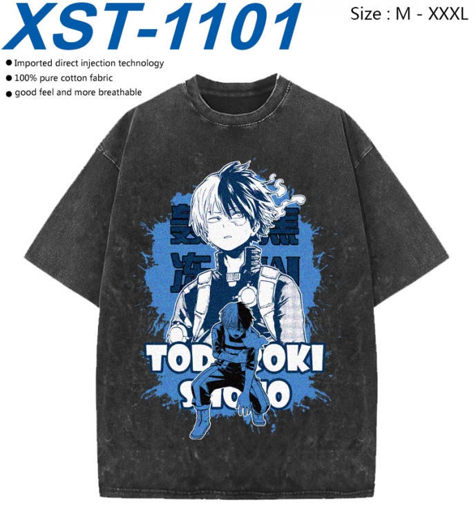 My Hero Academia Cotton direct spray color print washed denim T-shirt 250g from M to 3XL