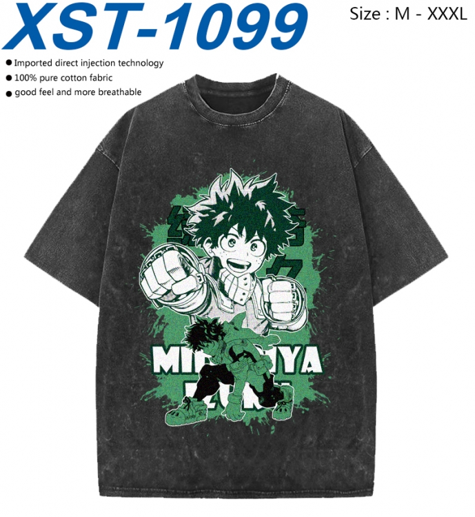 My Hero Academia Cotton direct spray color print washed denim T-shirt 250g from M to 3XL