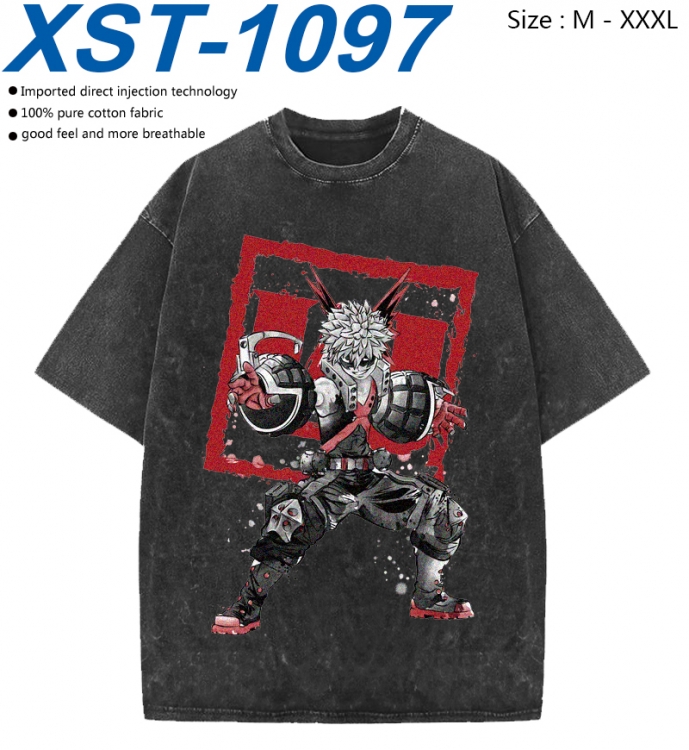 My Hero Academia Cotton direct spray color print washed denim T-shirt 250g from M to 3XL