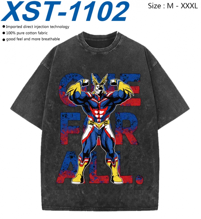 My Hero Academia Cotton direct spray color print washed denim T-shirt 250g from M to 3XL