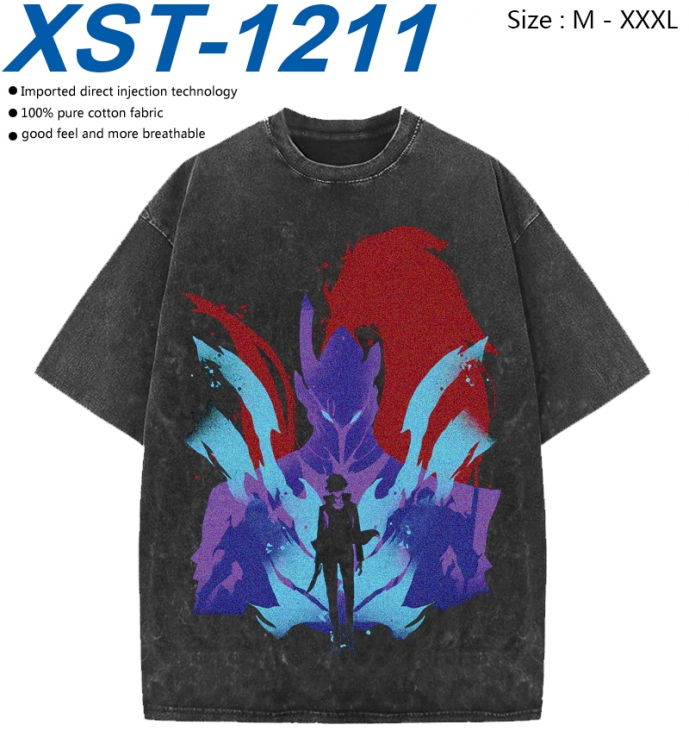 Solo Leveling:Arise Cotton direct spray color print washed denim T-shirt 250g from M to 3XL