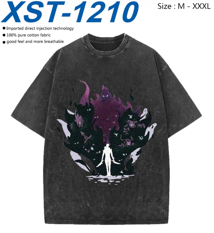 Solo Leveling:Arise Cotton direct spray color print washed denim T-shirt 250g from M to 3XL