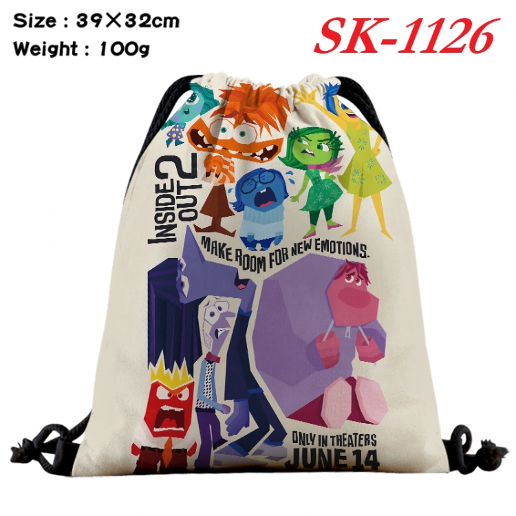 Inside Out cartoon Waterproof Nylon Full Color Drawstring Pocket 39x32cm  SK-1126