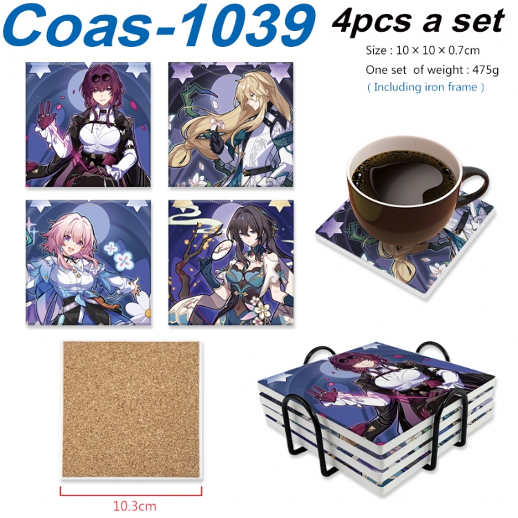 Honkai: Star Rail Anime peripheral UV printed square coaster a set of 4