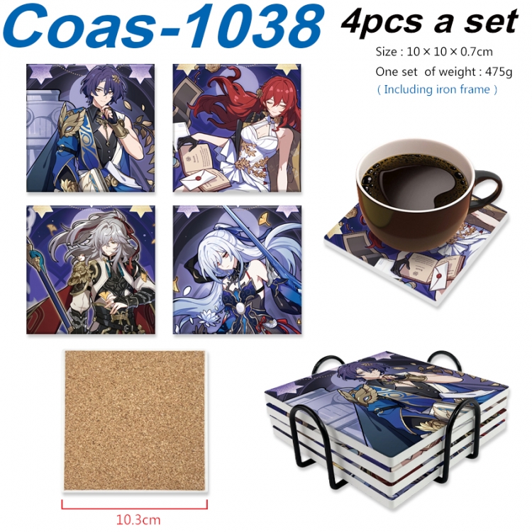 Honkai: Star Rail Anime peripheral UV printed square coaster a set of 4