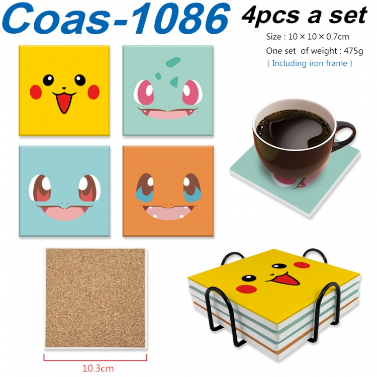 Pokemon Anime peripheral UV printed square coaster a set of 4