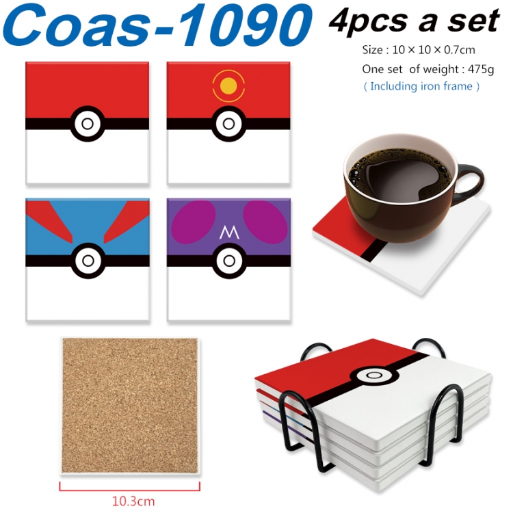 Pokemon Anime peripheral UV printed square coaster a set of 4