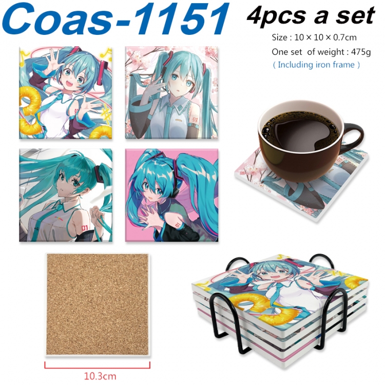 Hatsune Miku Anime peripheral UV printed square coaster a set of 4 Coas-1151