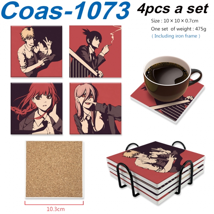 Chainsaw man Anime peripheral UV printed square coaster a set of 4 Coas-1073