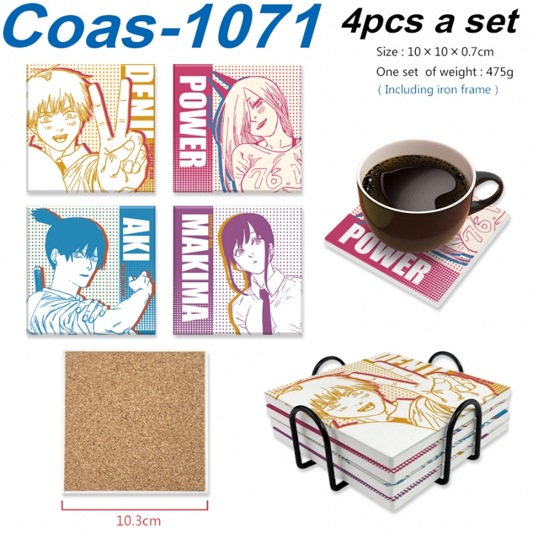 Chainsaw man Anime peripheral UV printed square coaster a set of 4 Coas-1071