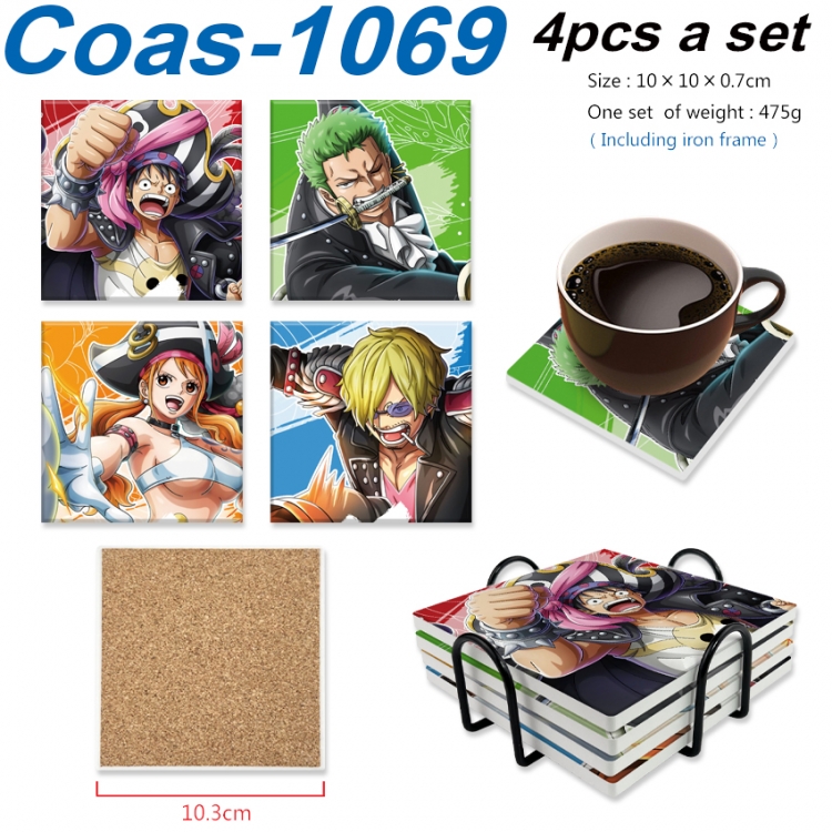 One Piece Anime peripheral UV printed square coaster a set of 4 Coas-1069