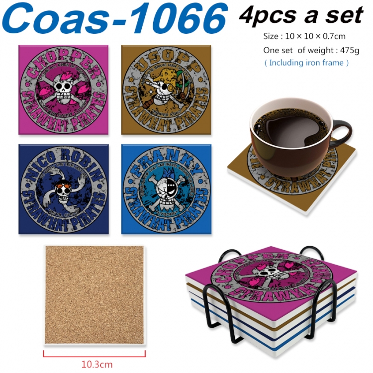 One Piece Anime peripheral UV printed square coaster a set of 4 Coas-1066