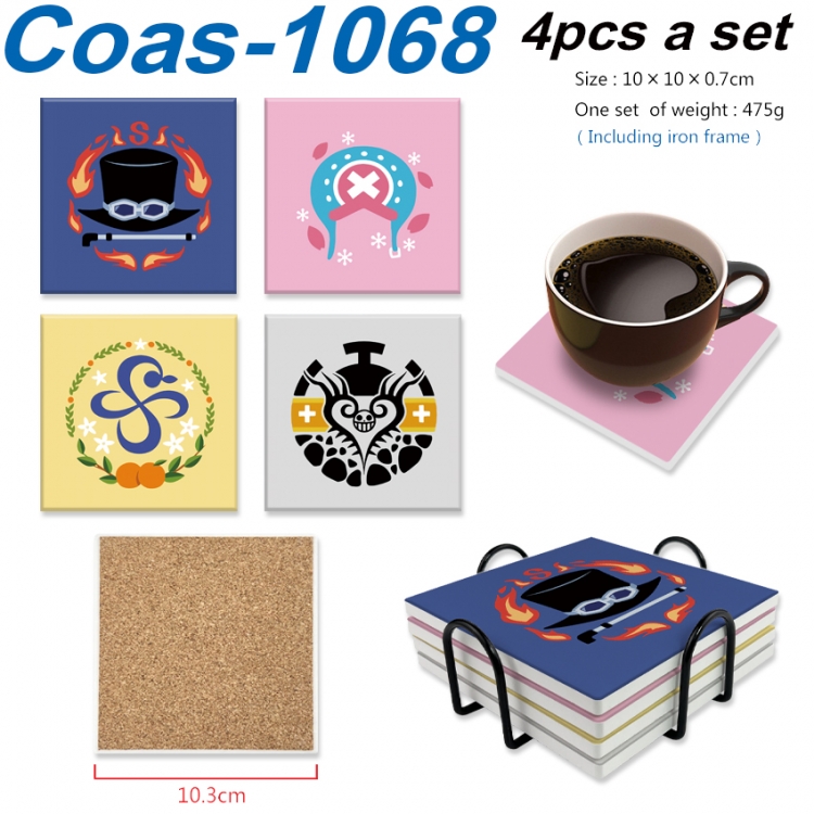 One Piece Anime peripheral UV printed square coaster a set of 4 Coas-1068