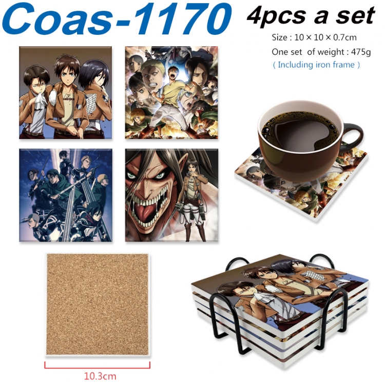 Shingeki no Kyojin Anime peripheral UV printed square coaster a set of 4 Coas-1170