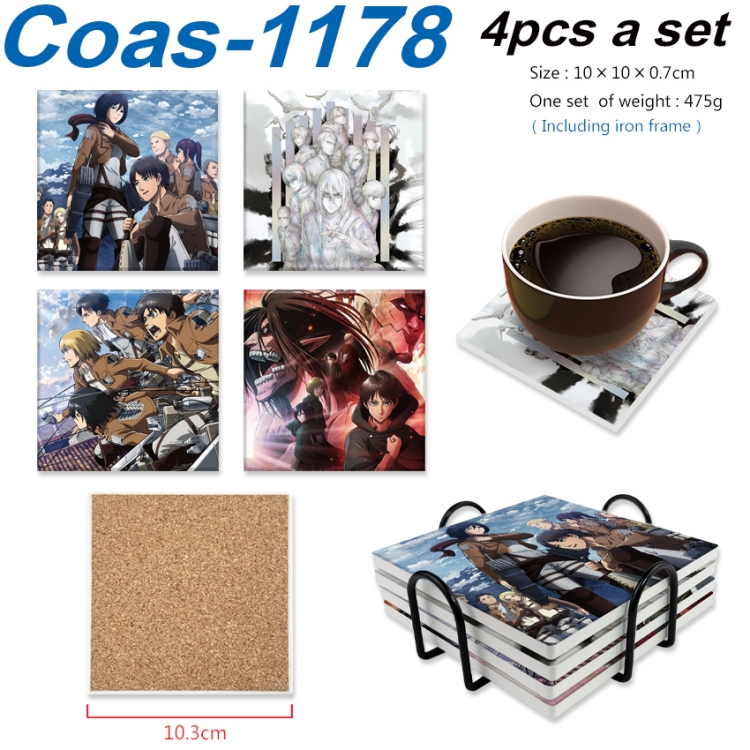 Shingeki no Kyojin Anime peripheral UV printed square coaster a set of 4 Coas-1178